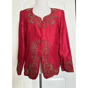 RAJO LAUREL Philippines Filipino Custom Red Beaded Embroidered Blazer Jacket M